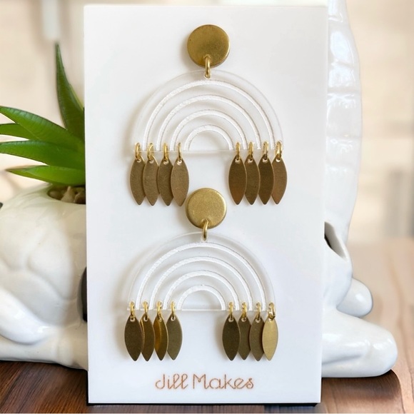 Jill Makes Jewelry - Modern Rainbow Earrings, Clear/White